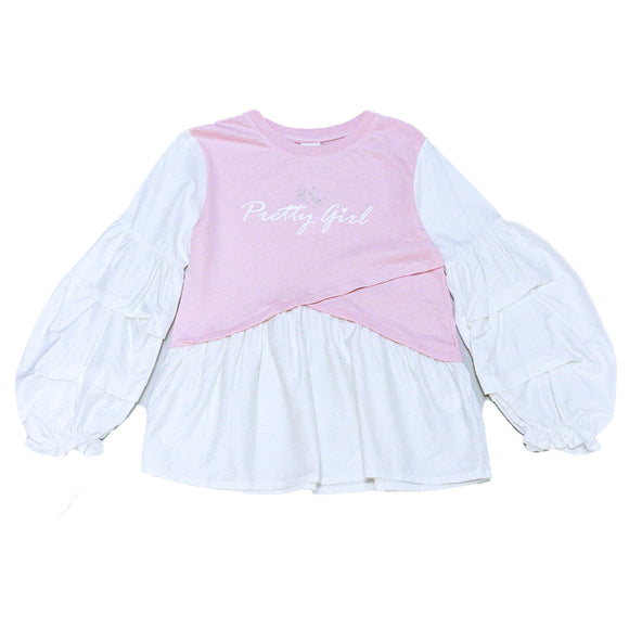 PINK WHITE BALOON SLEEVE TOP ASSORTED 8 9 YEARS