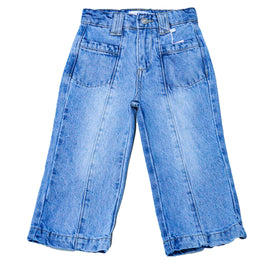 Mid Wash Blue Wide Leg Paneled Denim Jeans