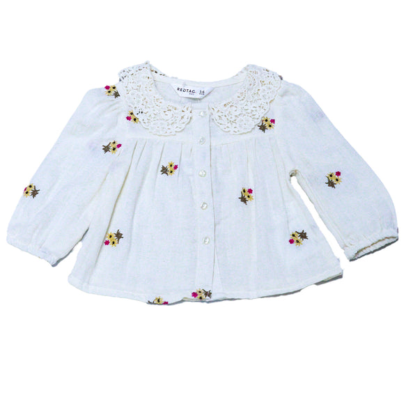 Ivory Collared Front All Over Embroidery Blouse