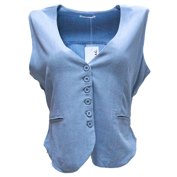 BLUE LINEN BLEND WAISTCOAT