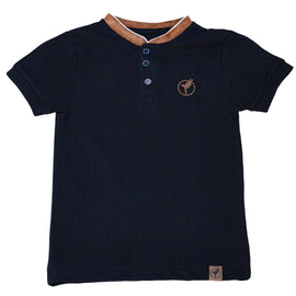 Black Suede Mandarin Collar Short Sleeve Polo