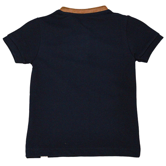Black Suede Mandarin Collar Short Sleeve Polo