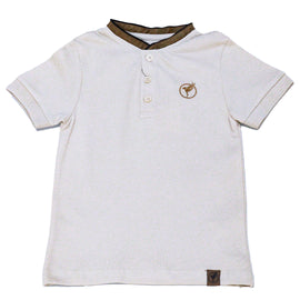 Beige Suede Mandarin Collar Short Sleeve Polo