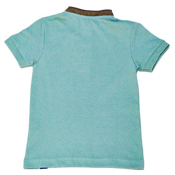 Green Suede Mandarin Collar Short Sleeve Polo
