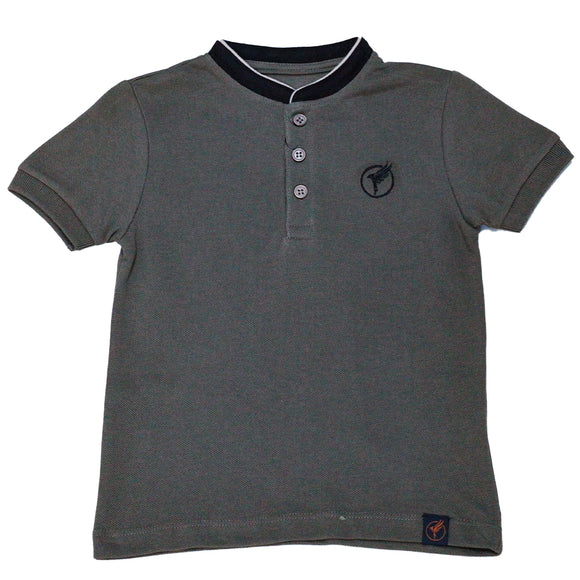 Brown Suede Mandarin Collar Short Sleeve Polo