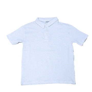 White Seersucker Stripe Mandarin Polo REDTAG
