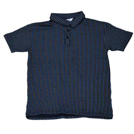 Mid Grey Seersucker Stripe Mandarin Polo