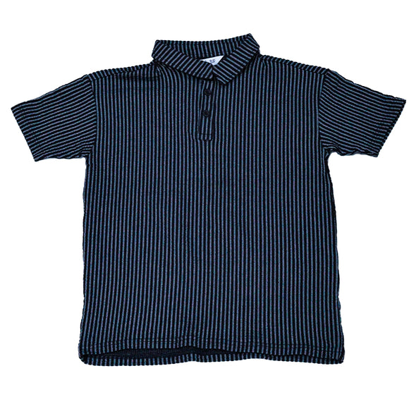 Mid Grey Seersucker Stripe Mandarin Polo