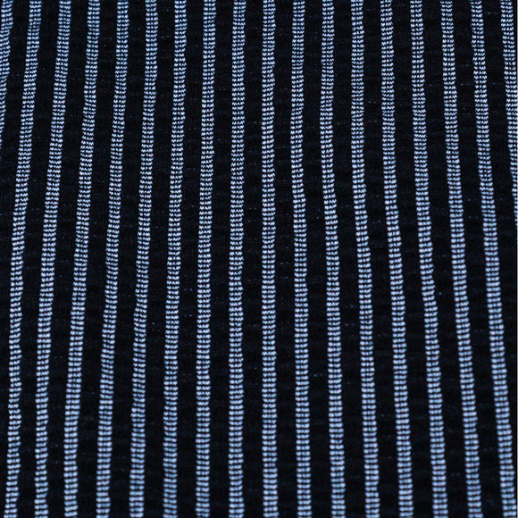 Mid Grey Seersucker Stripe Mandarin Polo