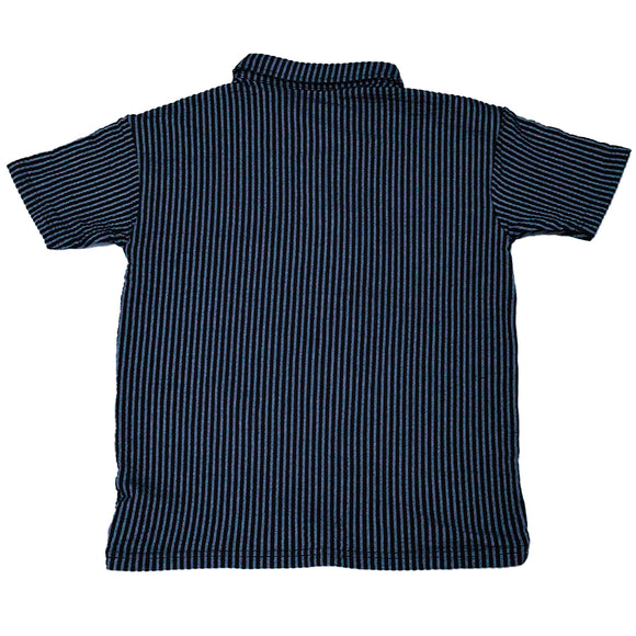 Mid Grey Seersucker Stripe Mandarin Polo