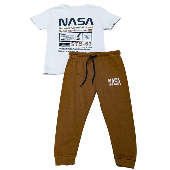 Beige Nasa T Shirt And Long Pant Pyjama Set Beige 3 4 Years