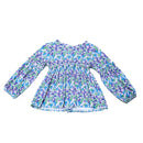 Blue Aop Crew Neck Jacquard Blouse With Frill Details-1