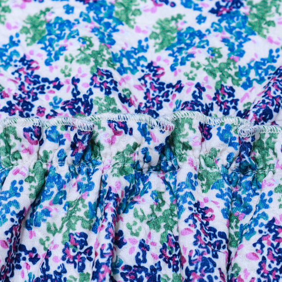 Blue Aop Crew Neck Jacquard Blouse With Frill Details