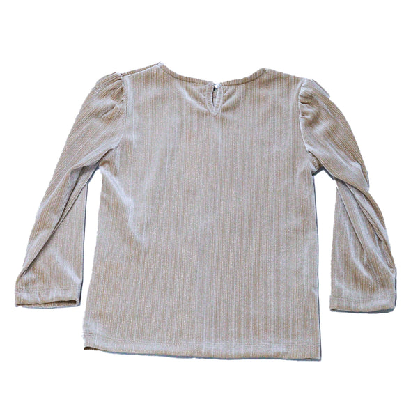 Beige Velour Puff Full Sleeve  Blouse