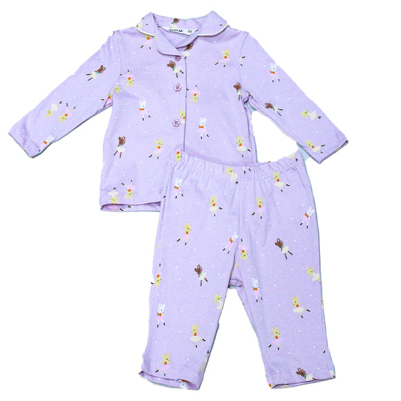 Lilac Ballerina All Over Print Button Front Pyjama Set Lilac