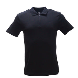 Black Zip Placket Polo Shirt With Chest Logo Black