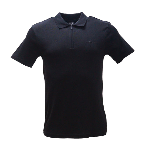 Black Zip Placket Polo Shirt With Chest Logo Black