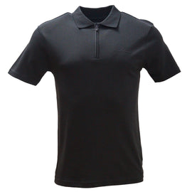 Slate Grey Zip Placket Polo Shirt With Chest Logo Dark Grey