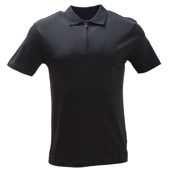 Slate Grey Zip Placket Polo Shirt With Chest Logo Dark Grey