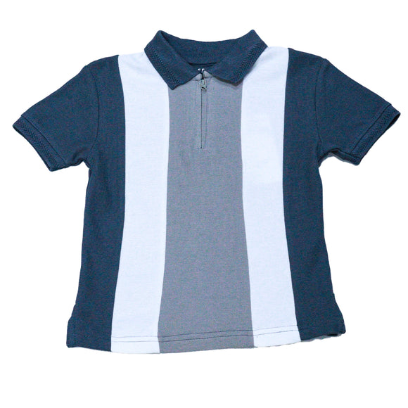 Grey Vertical Cut N Sew Zip Placket Polo With Shorts Set Mid Grey 5 6 Years