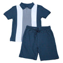 Grey Vertical Cut N Sew Zip Placket Polo With Shorts Set Mid Grey 5 6 Years-1