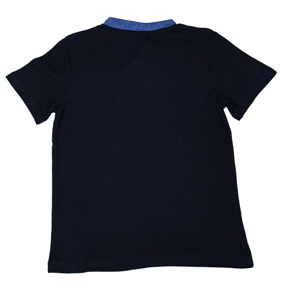 Black Chambray Mandarin Collar Polo