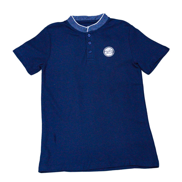 Navy Chambray Mandarin Collar Polo Navy