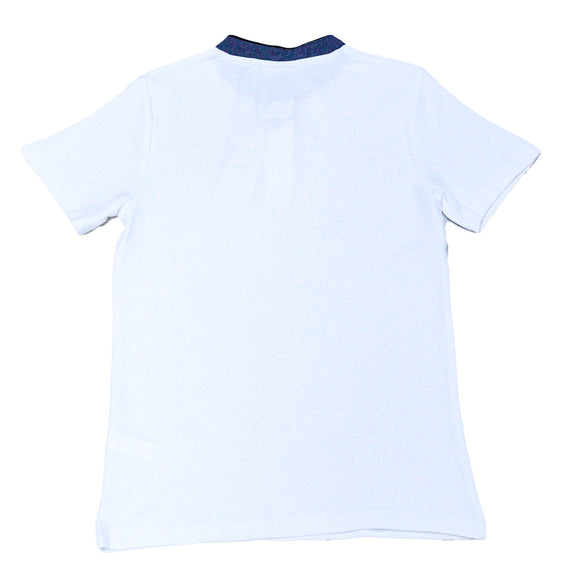 White Chambray Mandarin Collar Polo White