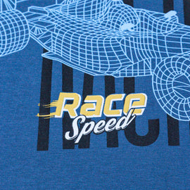 Dark Blue Racing Printed Short Sleeve T Shirt - 0