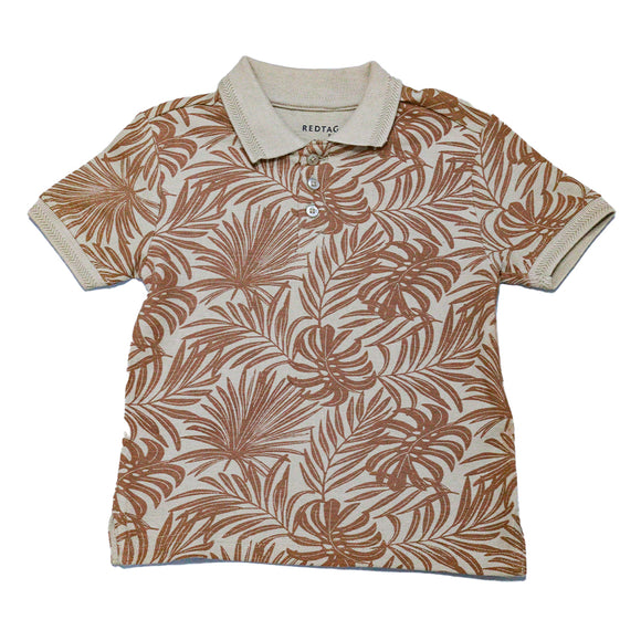 Beige Pique Aop Shortsleeve Polo