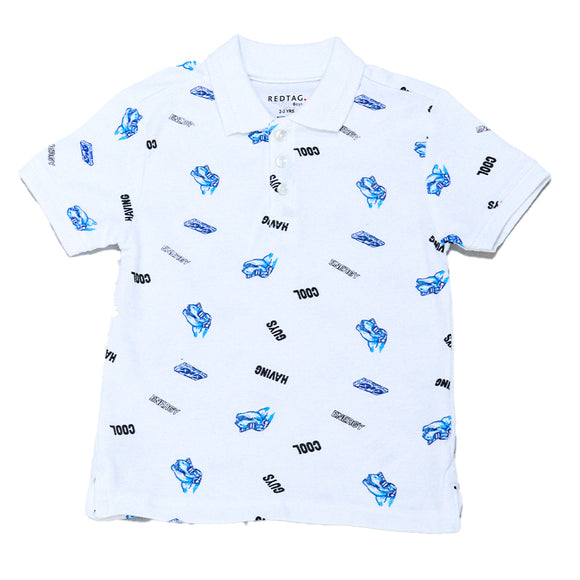 White Pique Aop Shortsleeve Polo White 7 8 Years
