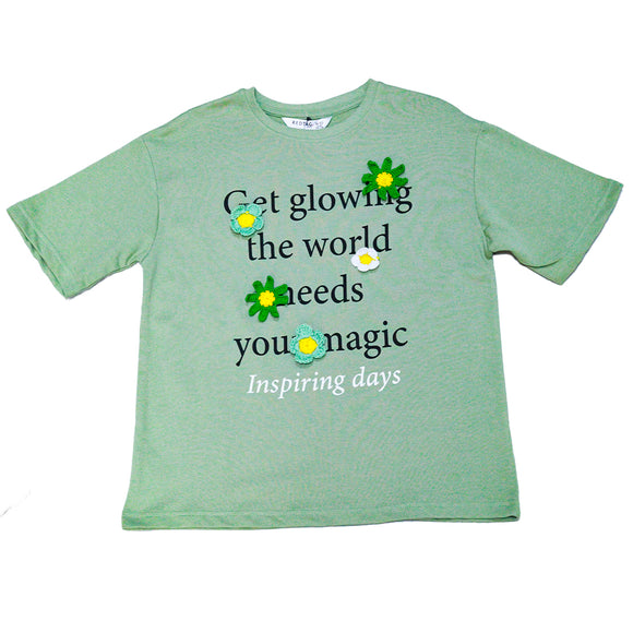 SAGE OVERSIZE TOP WITH CROCHET GREEN 15 16 YEARS