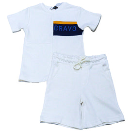 Cream Jacquard Bravo Paneled T Shirt And Shorts Set Cream 3 4 Years