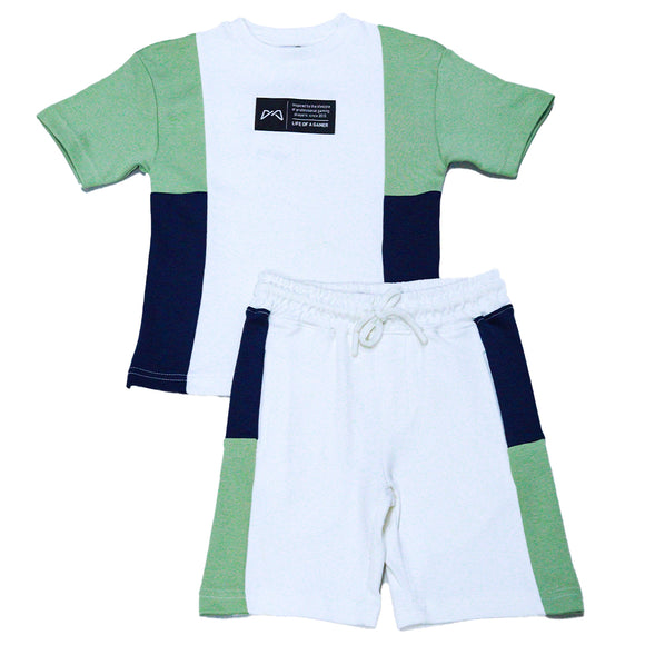 Mint Green Paneled T Shirt And Shorts Set Mint 6 7 Years