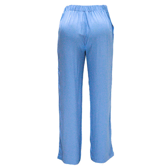 BLUE WIDE LEG FRONT PLEATS TROUSER