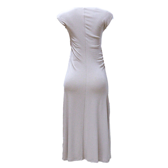 BEIGE ROUCHED DETAIL COLUMN DRESS