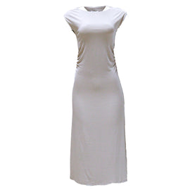 BEIGE ROUCHED DETAIL COLUMN DRESS