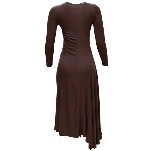 BROWN A LINE ROUCHED DETAIL DRESS