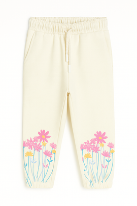 Cream Flower Placement Print Track Pants Cream - 0
