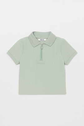 Junior Boys Lt Blue Polo T Shirt W  Zipper Blue - 0