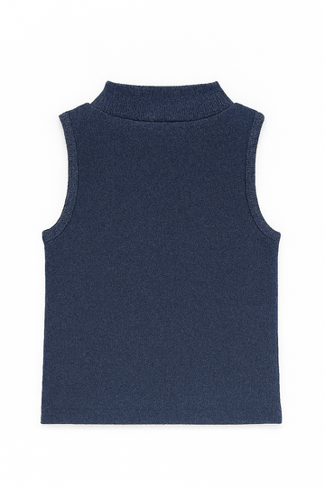Navy High Neck Rib Tshirt - 0