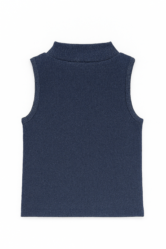 Navy High Neck Rib Tshirt