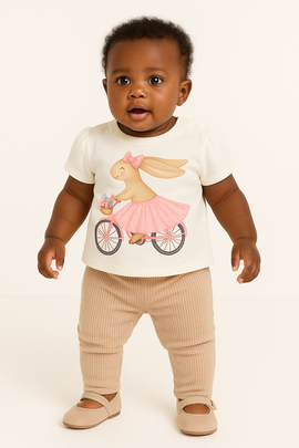 Ivory Bunny Placement Print Puff Sleeve