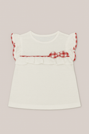 White Dobby Knit Blouse With Bow White-2