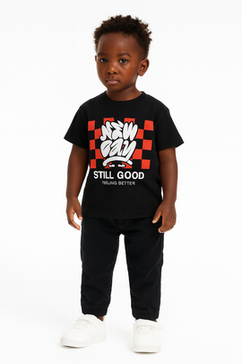 Black New Day Printed Short Sleeve T Shirt