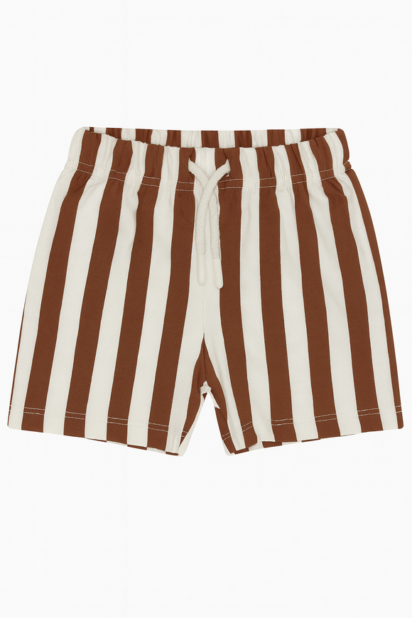 Whtie Tshirt With Brown Striped Shorts Set
