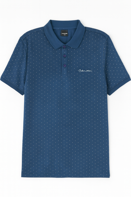 Blue Aop Polo Shirt With Chest Logo Blue - 0