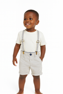 Green  White Stripes Shorts W  Suspender Shorts-1