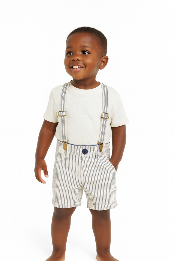 Green  White Stripes Shorts W  Suspender Shorts