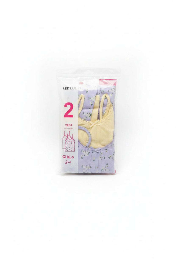 2 Pc Pk   Junior Girls One Solid One Printed Sleeveless Vest Pack Assorted Nawao.com